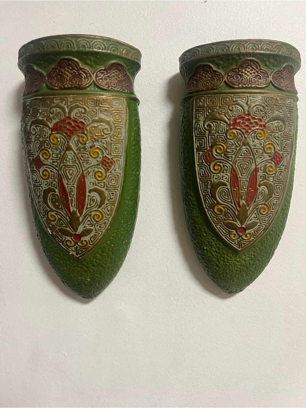 Art Deco Japanese floral wall pocket pair